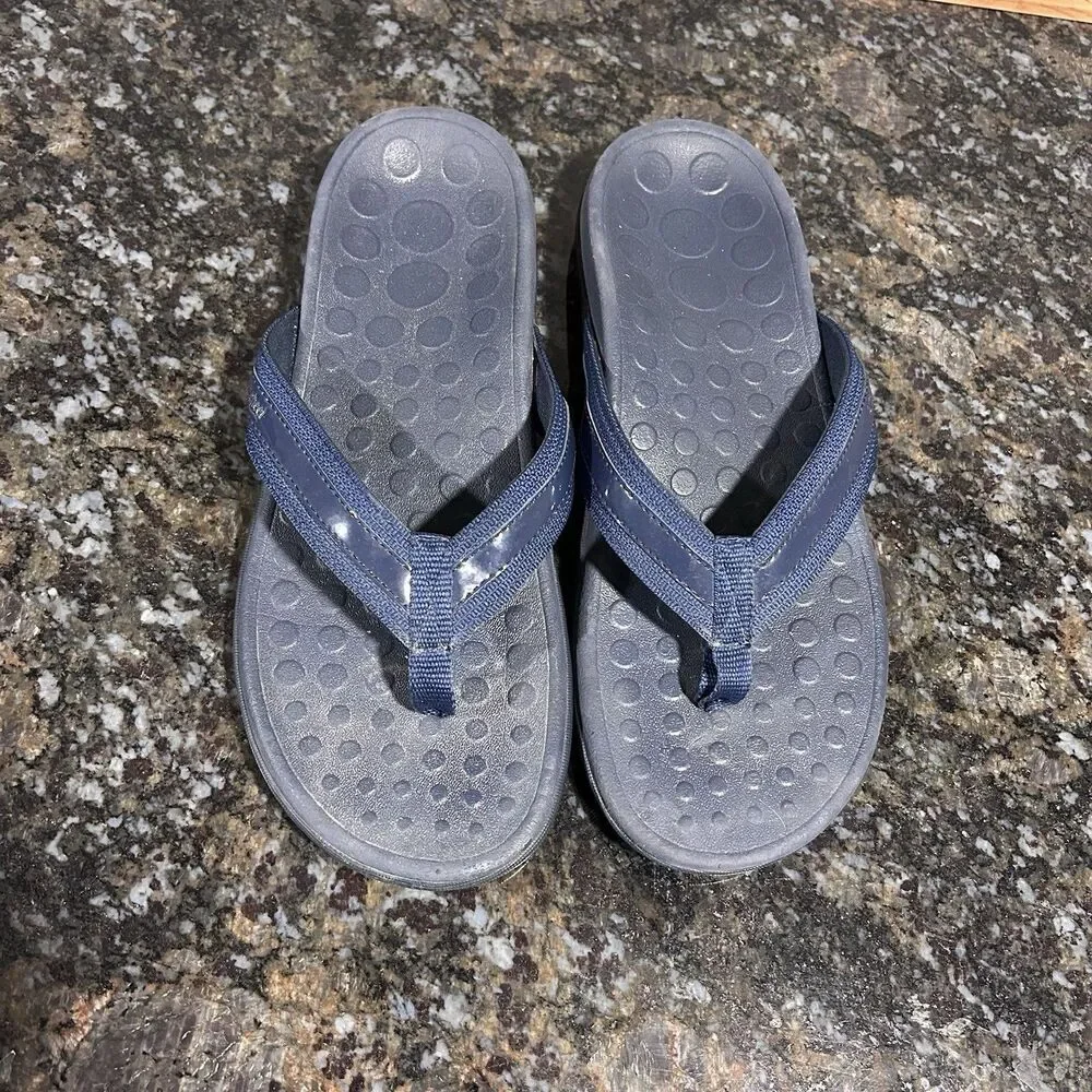 Vionic Orthaheel Flip Flop Sandals Womens 8 Navy Solid Nylon Straps Slip On
